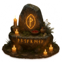 Serene Forest Altar with Candles and Natural Elements in Scene png