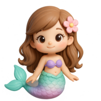 Kawaii Mermaid Character with Cheerful Expression and Vibrant Colors png