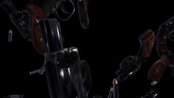 Gun And Bullets Falling Down Alpha is alpha motion footage for commercial films and cinematic in weapons scene. Also good background for scene and titles, logos. video