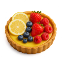 Fresh Lemon Tart with Berries and Bright Colors on White Background png