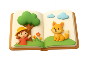 3D Storybook Art with Character and Nature in Playful Scene png