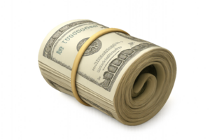 Realistic 3D Render of Cash Bundle with Detailed Dollar Bills png