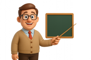 Cartoon Teacher with Pointer and Chalkboard in Bright Background png