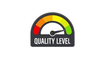 Quality level increasing, speedometer with colorful segments on white and blue background video