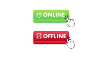Hand clicking online and offline web buttons with white and blue backgrounds video