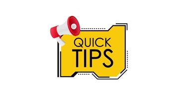 Quick tips announcement with megaphone on white and green screen background video