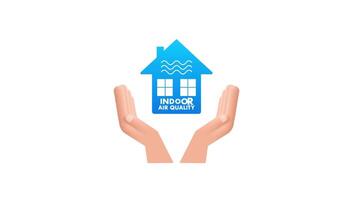 Hands Protecting House with Indoor Air Quality Label on White and Green Screen Background video