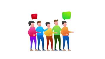 Animated office workers discussing with speech bubbles on white and green screen background video