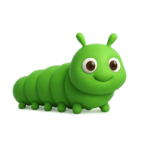 Cute Green Caterpillar in 3D Rendering on Transparent Background png