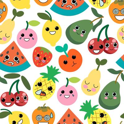 seamless pattern with kawaii fruits