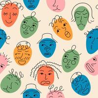 seamless pattern with doodle faces vector