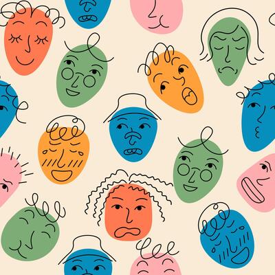 seamless pattern with doodle faces