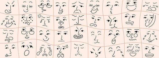 doodle faces on linear cage back vector