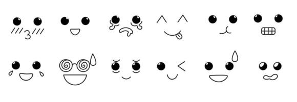 kawaii emoji set in linear doodle style vector
