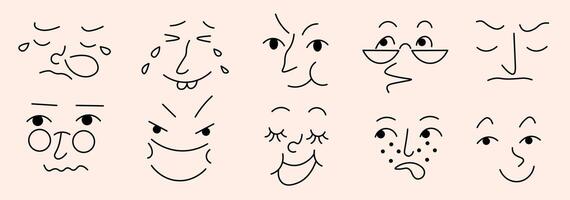 simple doodle face set vector