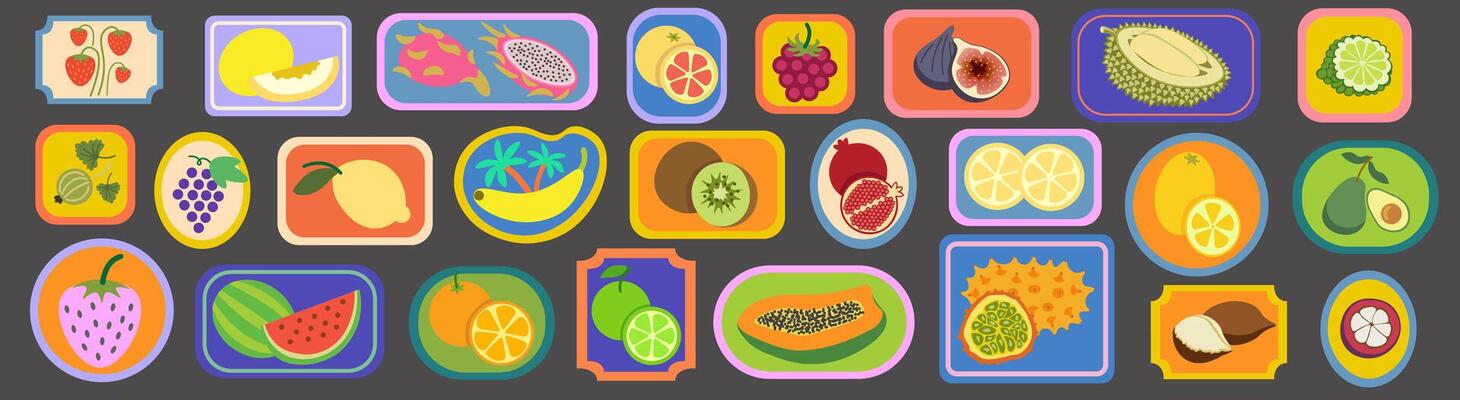 set of summer fruits stamps or labels