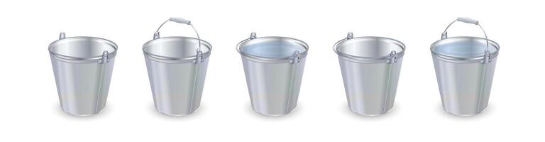 Metal buckets with and without water. vector