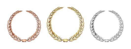 Award laurel set isolated on a transparent background. First, second and third place. Winner template. Symbol of victory and achievement. Gold laurel wreath. vector