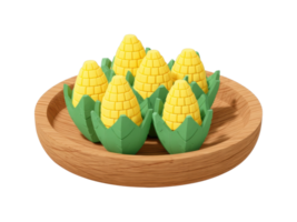 Toy corn on wooden plate displaying vibrant playful design png