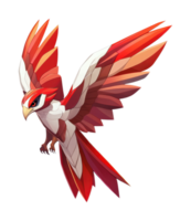 Colorful fantasy bird with red and white geometric wings png