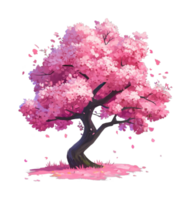 Lush pink blossom on a cherry tree with petals falling gracefully png