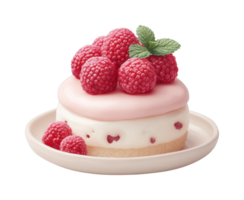 Raspberry topped dessert with pink cream and mint garnish on a plate png