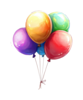 Colorful helium balloons clustered together on strings png