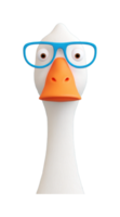 Goose wearing blue glasses with quirky expression and long neck png