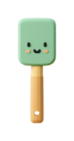 Cute smiling cartoon spatula with wooden handle and green head png