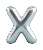 Shiny silver metallic letter x in 3d design with smooth surface detail png