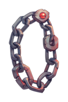 Futuristic metallic chain with red gemstone link visual png