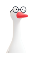 Cartoon goose with glasses and red beak in a fun expression png