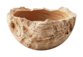 Artisan carved wooden bowl with unique textured design png