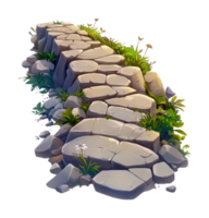 Stone path with wildflowers and grass overgrowth on rustic trail png