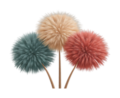 Colorful artificial pom-pom flowers with realistic textures and stems png