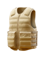 Tan tactical vest with pockets and straps for security and military use png