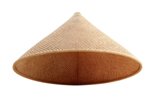 Traditional asian conical straw hat with intricate weaving pattern png