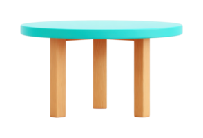 Modern round wooden table with aqua top design png