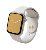 Modern smartwatch with yellow face and white band displayed at side view png