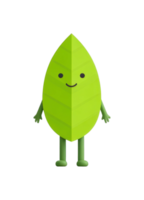 Smiling leaf cartoon character with arms and legs png