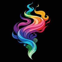Vibrant Rainbow Flame Design Abstract Artistic Swirl in Dark Background, Colorful Psychedelic Mood - Professional digital artwork with vibrant colors and detailed composition vector