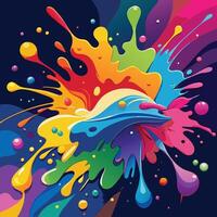 Vibrant Rainbow Paint Explosion A Joyful, Abstract Artwork of Colorful Splashes on Dark Background - Professional digital artwork with vibrant colors and detailed composition vector
