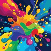 Vibrant Rainbow Paint Explosion A Joyful, Energetic Abstract Art Splash on Dark Background - Professional digital artwork with vibrant colors and detailed composition vector