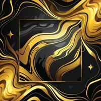 Luxurious Golden and Black Marble Swirl Abstract Background with Elegant Gold Frame, Perfect for Premium Designs vector