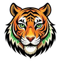 Majestic Tiger Head Portrait Fierce, Powerful, and Intense Gaze, Wild Jungle Setting - Professional digital artwork with vibrant colors and detailed composition vector