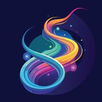 Vivid Rainbow Swirl Abstract Art Energetic, Cosmic Flow in a Dark Mystical Setting - Professional digital artwork with vibrant colors and detailed composition vector