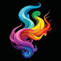 Vibrant Rainbow Swirls Dancing in a Dark Abstract Background A Psychedelic Artistic Design - Professional digital artwork with vibrant colors and detailed composition vector