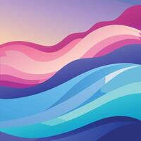 Serene Abstract Landscape Pastel Pink and Blue Waves Flowing Under a Calm Sunset Sky - Professional digital artwork with vibrant colors and detailed composition vector