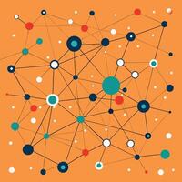 Abstract Network of Connected Nodes A Vibrant, Complex Illustration of Interconnectivity on an Orange Background vector