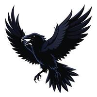 Majestic Dark Raven in Flight A Dramatic Silhouette Against White Background, Mysterious and Powerful Bird vector